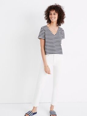 NWT Madewell Size Large Setlist Boxy Top in Marton Stripe, Blue & White
